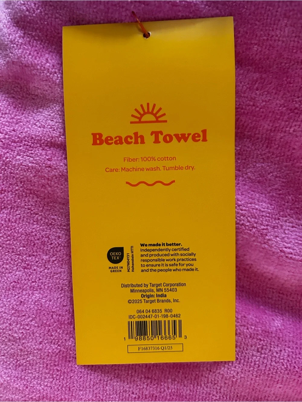 Bright Pink Beach Towel with Yellow Fringe Brand New